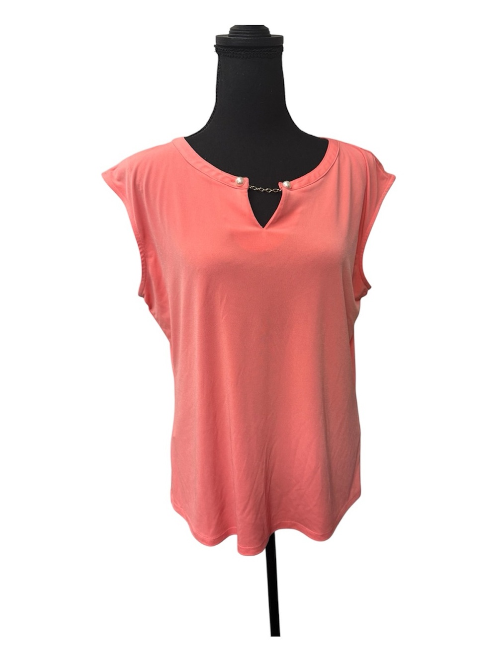 Calvin Klein Salmon Chain Neck Blouse Top Career Office Stretch Size L XL - Picture 2 of 11